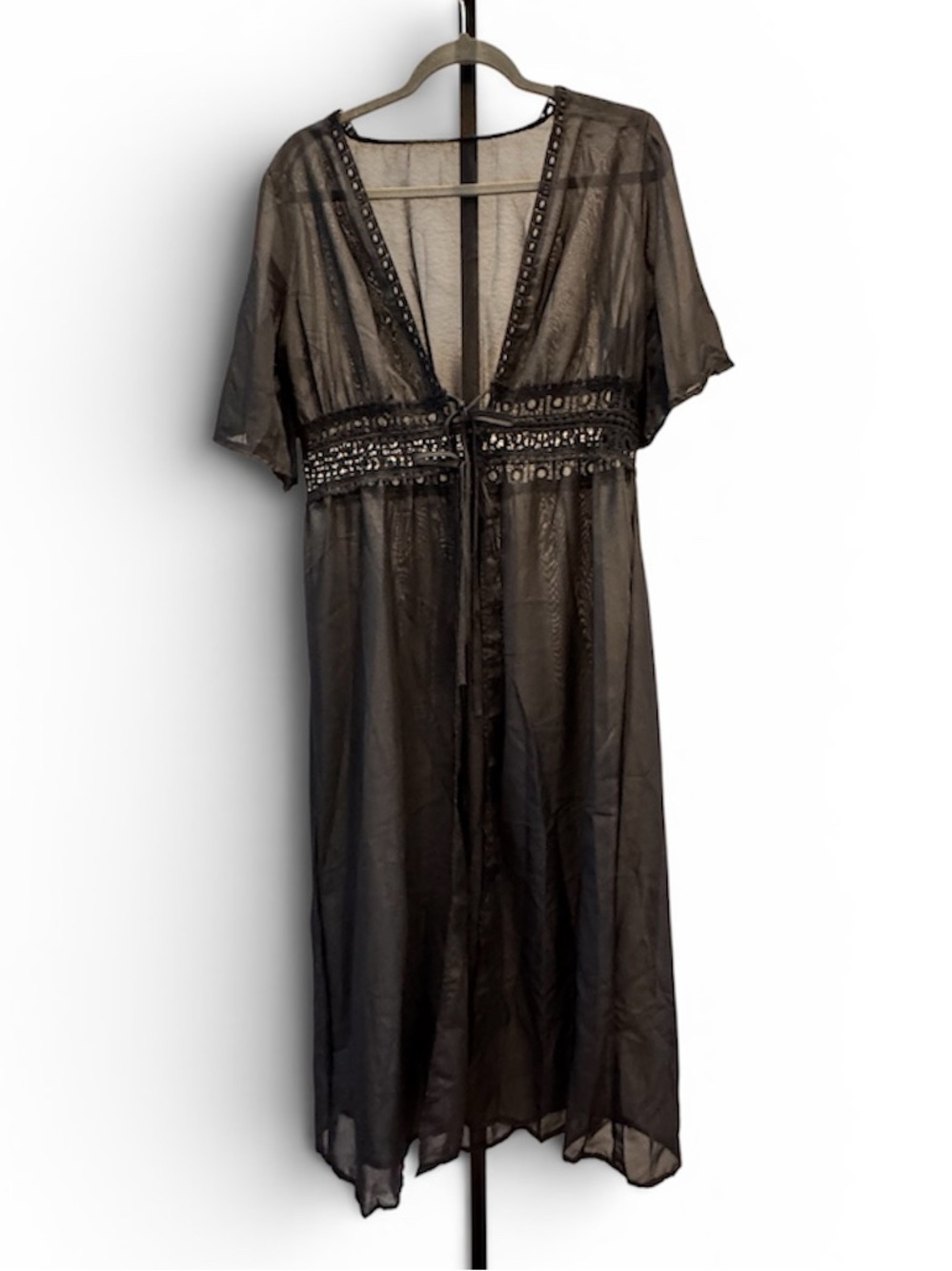 Sheer Black Women’s Swim Coverup with Embroidered Waist